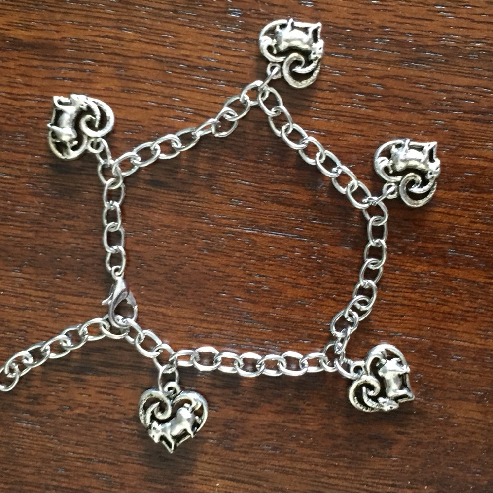 Silver Goats in Hearts Charm Bracelet